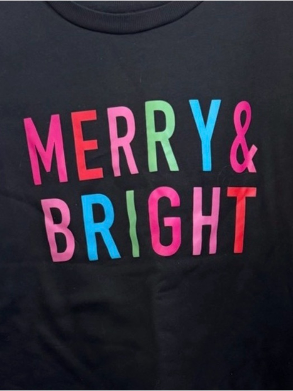 SHEIN Black "Merry & Bright" Colorblock Graphic Sweatshirt